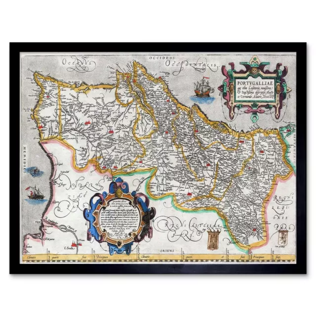 Map Antique Portugal Iberia Atlantic 12X16 Inch Framed Art Print