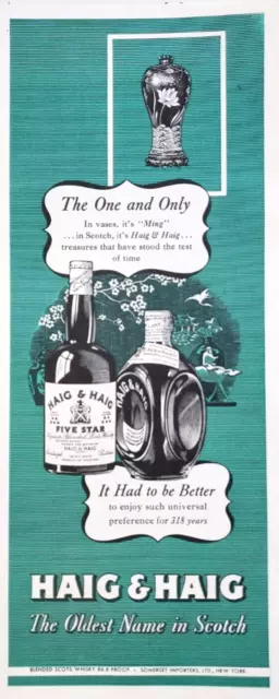 Haig & Haig Scotch Whisky 1945 Vtg Print Ad 5x13 Ming Vase Teal Had to be Better