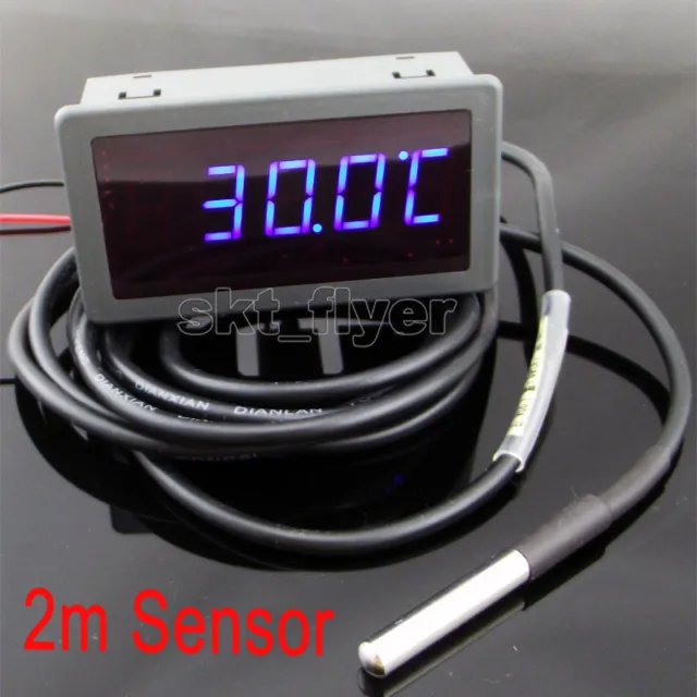 Blue LED Digital Thermometer Car Water Temp Meter Gauges F/C 2m DS18B20 Sensor