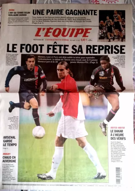 L'Equipe Journal 30/12/2003; Parker et Duncan/ Arsenal/ Le Dakar/ AS Montferrand