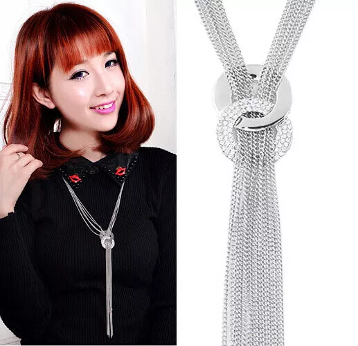 925 Silver Plated Tassel Drop Long Chain Twist Necklace Jewellery Gift