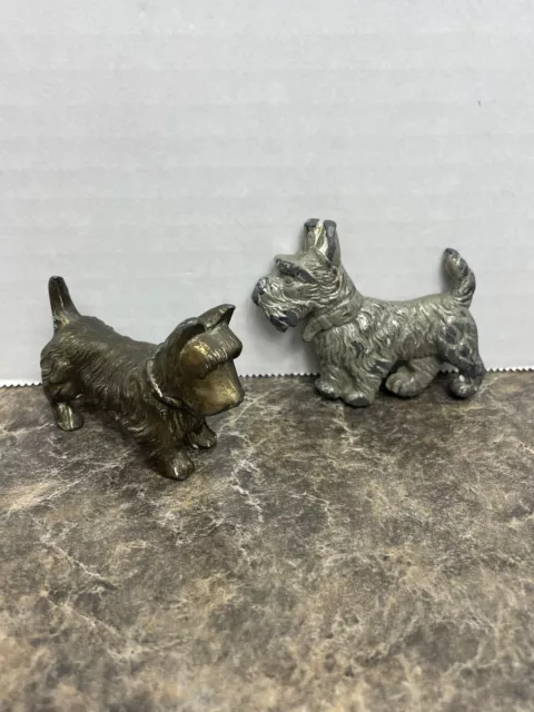 Vintage Metal Scottish Terrier Pair of Dog Figurine Paperweight Adorable Scottie