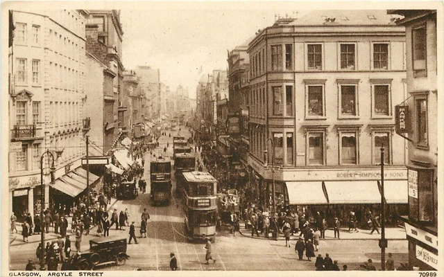 Vintage Postcard Glasgow Scotland Argyle Street Scene UK