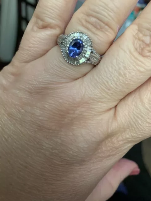 AAA tanzanite and white diamond in  Platinum Overlay Sterling silver ring