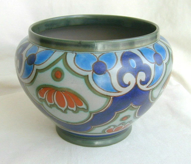 Holland Gouda Pottery Jardiniere/Vase - Signed Yssel 8-3/4" W by 6-3/4" H 1920's