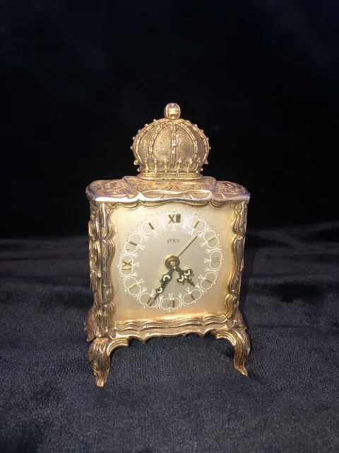 Antique German Emes Wind Up Alarm Clock Gold Gilt Mantel Case WORKS