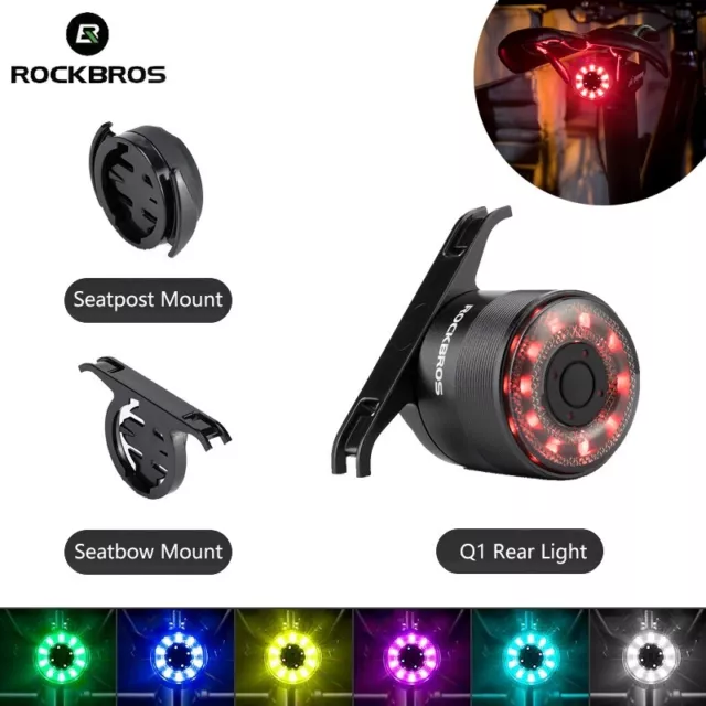 ROCKBROS Bicycle Light Rear Bike Taillight Waterproof USB Rechargeable 7 Colors