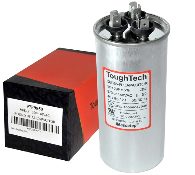50+5 Uf MFD 97F9850 Condensador redondo de funcionamiento doble 370 o 440 VAC pa
