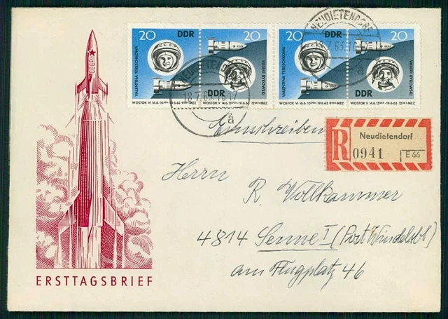 DDR FDC 1963 WELTRAUM 2 x ZUSAMMENDRUCK 970/971 !! SO NICHT IM MICHEL !! ig23