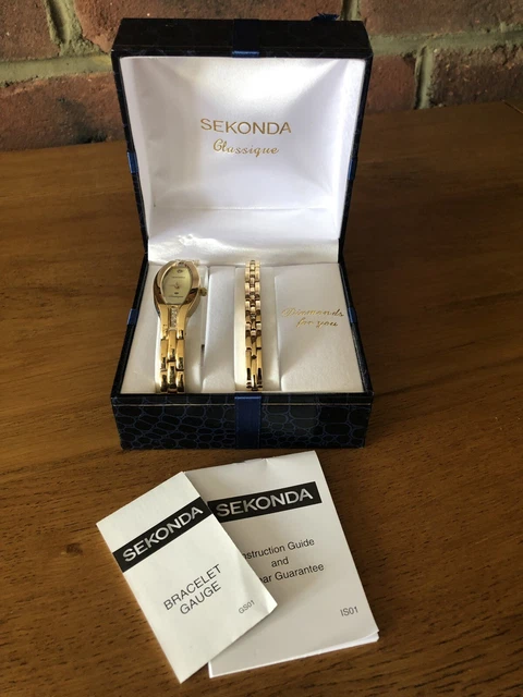 SEKONDA 4538G LADIES Classique Diamond Set Watch Bracelet Set