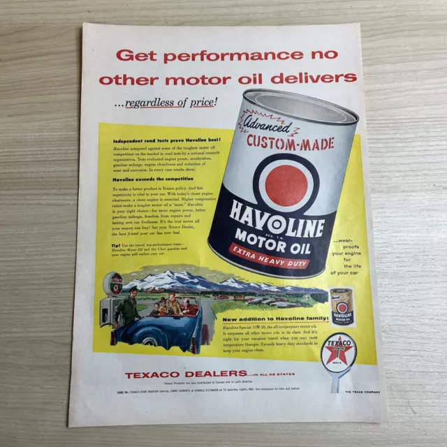 Havoline Motor Oil Texaco Skychief 1955 Vintage Print Ad Life Magazine