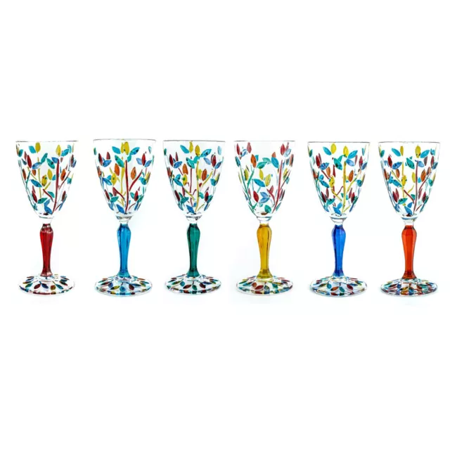 Ensemble De 6 Six Murano Verre Vin Multi Tige Main Peint Hauteur 19cm Venice