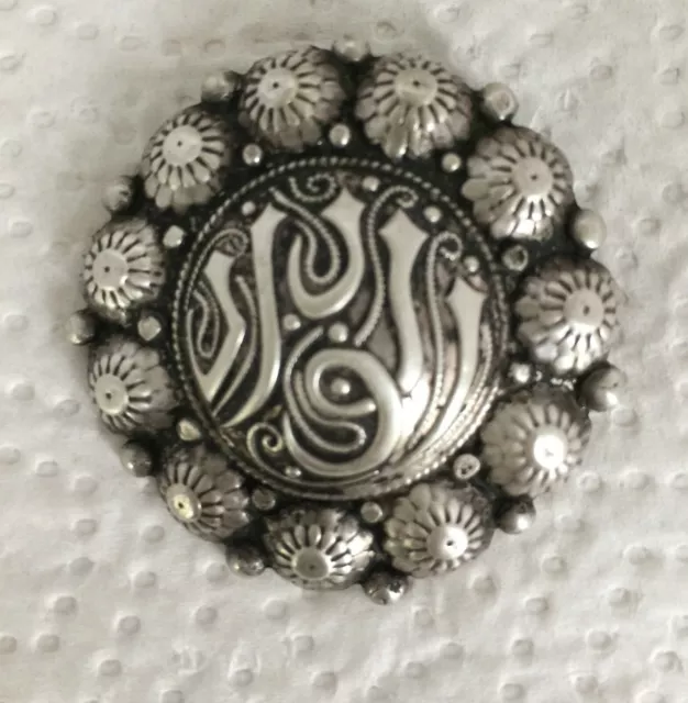 Broche Ancienne En Argent/ Contour Floral/ Belle Calligraphie/ Annees 1920/1940