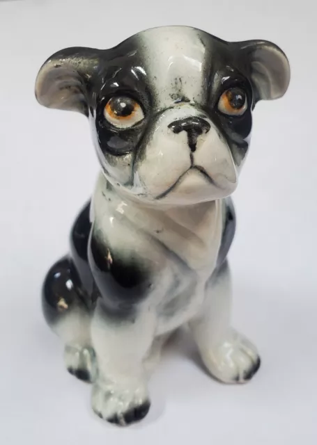 Vintage English Bulldog Porcelain Dog Figurine, White and Black Color