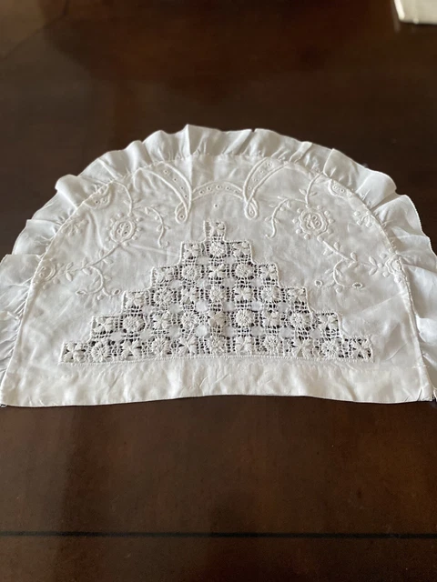 Vintage White Linen Tea Cozy/Cover w/Embroidery and Maltese Lace Inserts