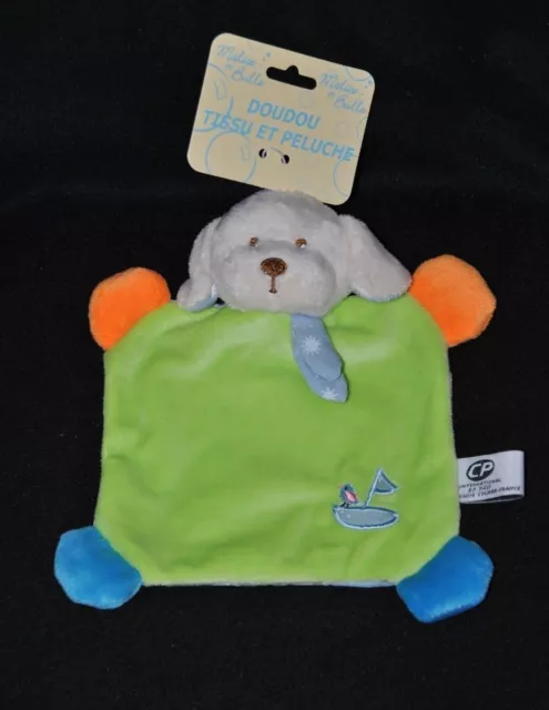 Peluche doudou chien plat CP INTERNATIONAL Malice et Bulle vert bateau 100% NEUF