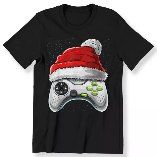 Video Game Controller Christmas For Men Boys Kids Adult T-shirt Santa Hat Gamer