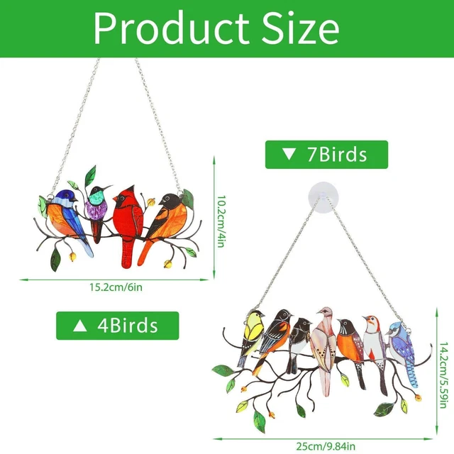 Multicolor Metal Panel Birds Stained Glass Window Suncatcher Hanging Home Decor