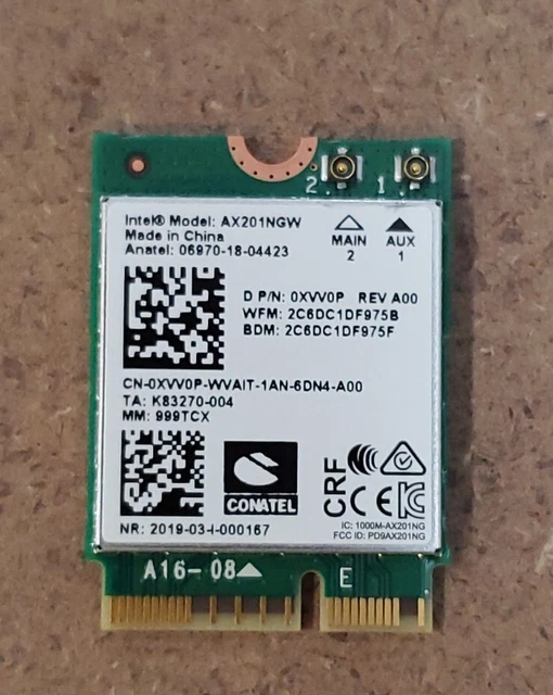 INTEL WIRELESS BLUETOOTH WiFi Card Chip Model AX201NGW Dell D P/N