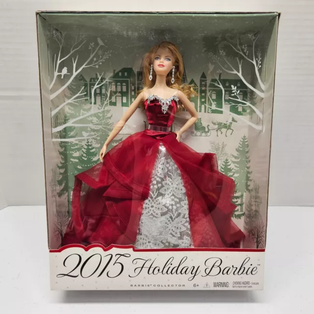 2015 HOLIDAY BARBIE Collector Blonde Doll Red Silver Dress - Mattel #CHR76 - NEW