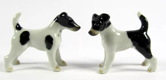 Miniature Porcelain Hand Painted Fox Terrier Dog figurines Set/2 (Mini)