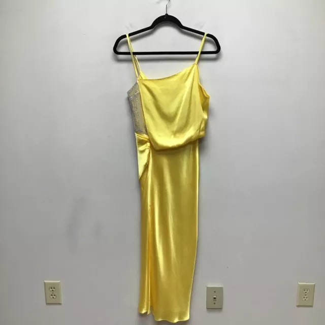 Topshop Womens Yellow Sequin Panel Satin Slip Midi Dress Size US 2 New