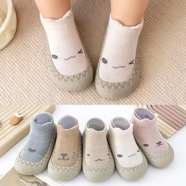 Baby Newborn Infant Rubber Sole Socks Shoes Boys Girls Non-Slip Slippers UK