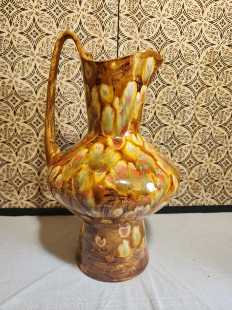 VTG Royal Haeger Ewer Pitcher Vase Brown Orange Green Drip Glaze MCM Pottery 14"