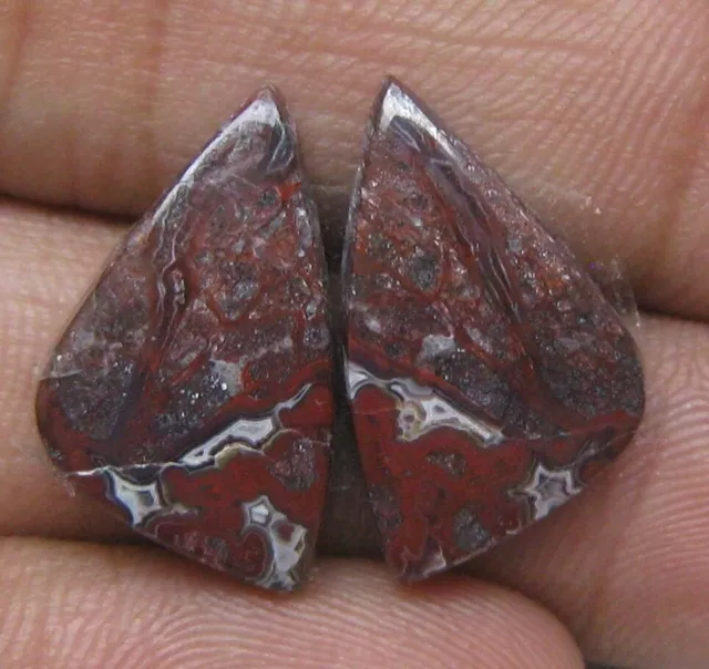 14.25 Cts Natural Red Crazy Lace Agate Matched Pair Fancy Shape Gemstone A 1589