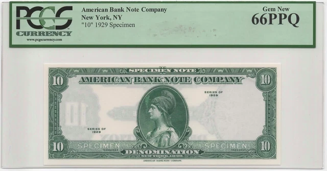 Usa 10 Units 1929 Test Note (Pcgs 66 Ppq) *Green Ink Front / Black Ink Back*
