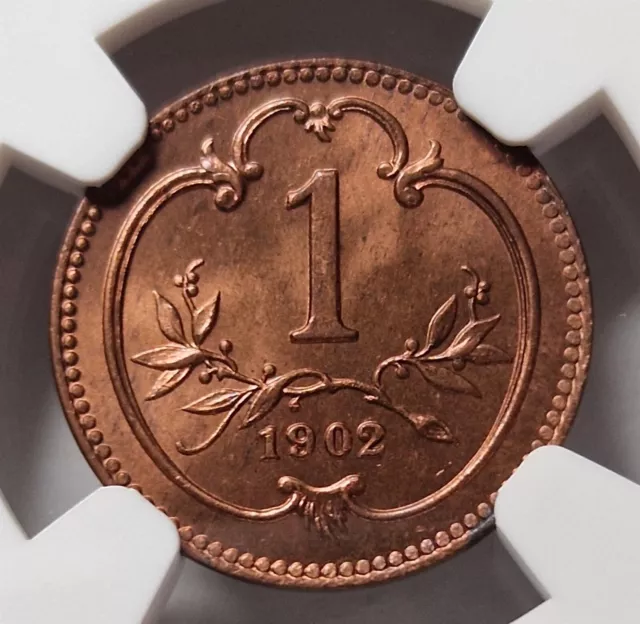 AUSTRIA HUNGARY Empire 1 Heller 1902 NGC MS 66 RB UNC Red TOP POP! #058