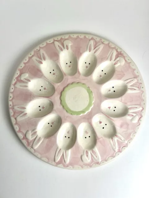 Deviled Egg Easter Bunny Rabbit Platter Hand Painted Ceramic Serves 12 Eggs