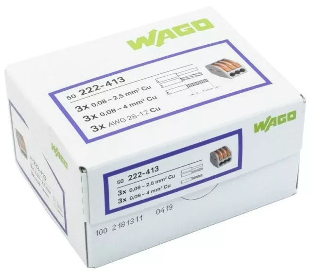 Borne de raccordement COMPACT WAGO 222-413 / 50 unités