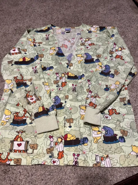 Disney Scrub Top Womens Medium Long Sleeve Winnie The Pooh Tigger Medical