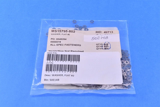 600 All-Spec Military Standard Flat Washer Corrosion Resistant Steel MS15795-802