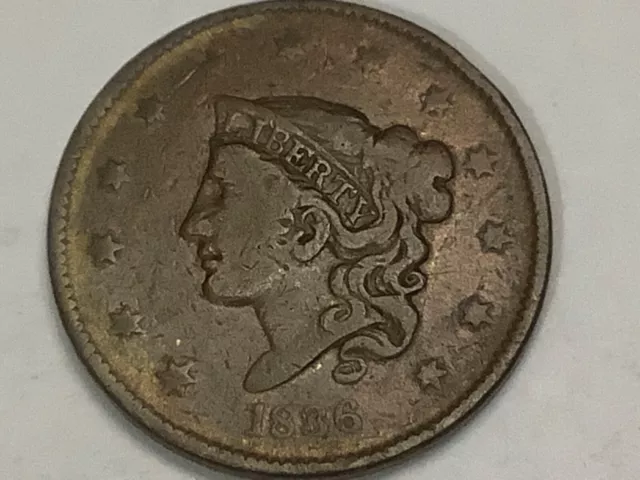 1836. Coronet Head Large Cent. 100% Copper