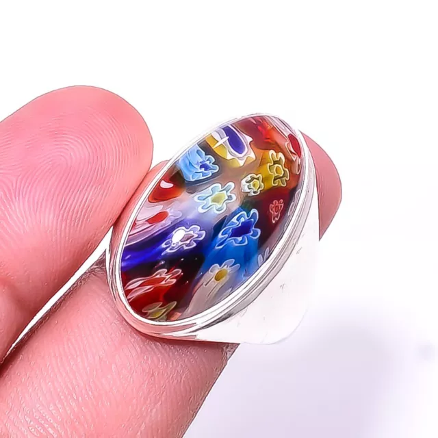 Millefiori Murano Glass Gemstone 925 Sterling Silver Ring S.8.5 R_9493_277_37