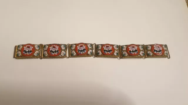 Vintage Italian glass micro mosaic panel bracelet