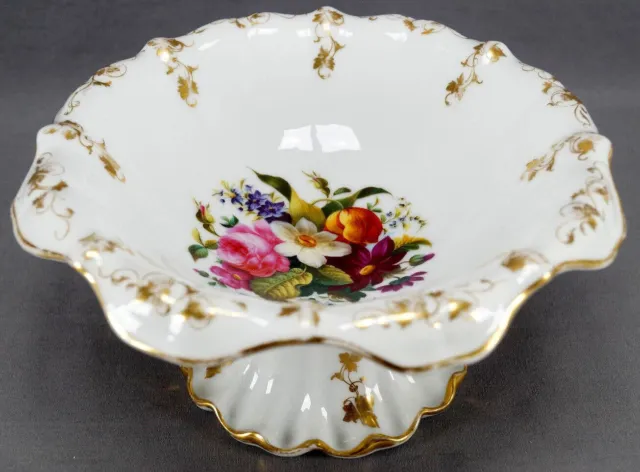 Mid 19th Century Bohemian Hand Painted Floral & Gold Compote Circa 1850-1870s