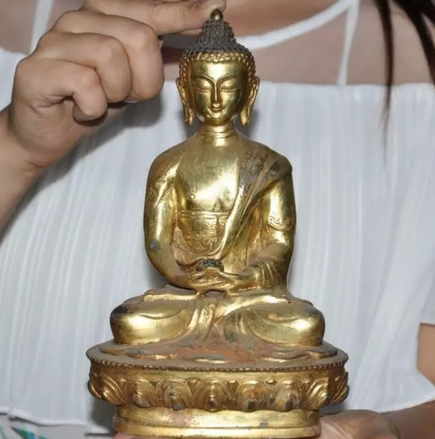 Tibet bronze 24k gold Gilt Buddhism Shakyamuni Sakyamuni Medicine Buddha statue