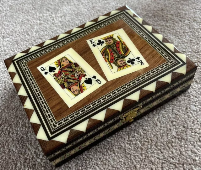 Marquetry Inlay Playing Card Box 16cm X 12.5cm X 4cm