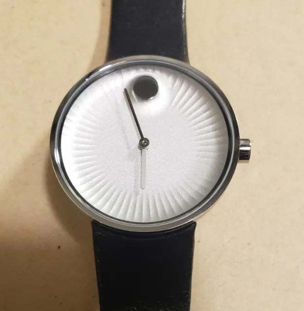 Movado Edge Watch With 40mm Silver Face & Black Leather Band