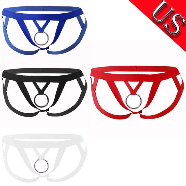 US MENS SEXY Underwear Metal Ring Open Butt Thongs Lingerie Jockstrap