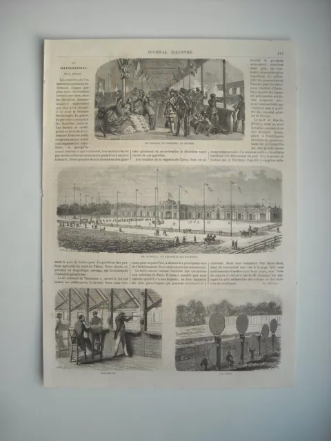 Gravure 1864. Le Tir National De Vincennes. Vue Exterieure Des Batiments. Galeri