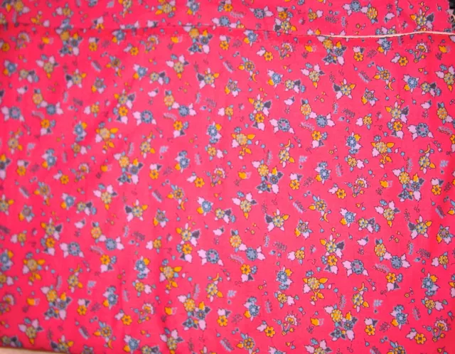 Vintage Bright Pink Cotton With Floral Print - Wide 61" X 2.2 Meters Long