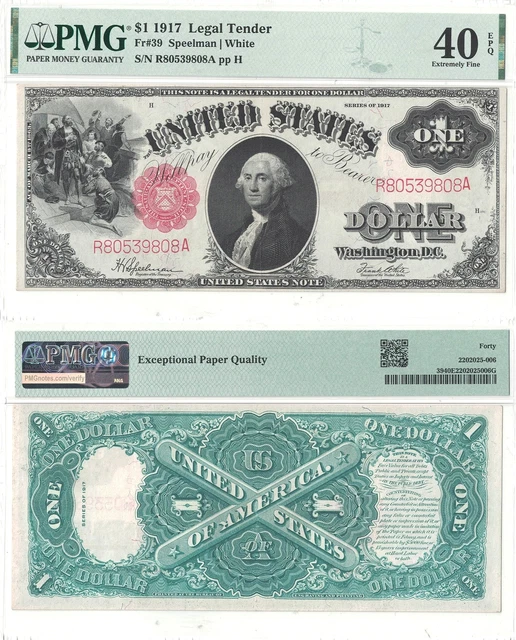 1917 $1 Legal Tender Fr 39 PMG Extremely Fine-40 EPQ