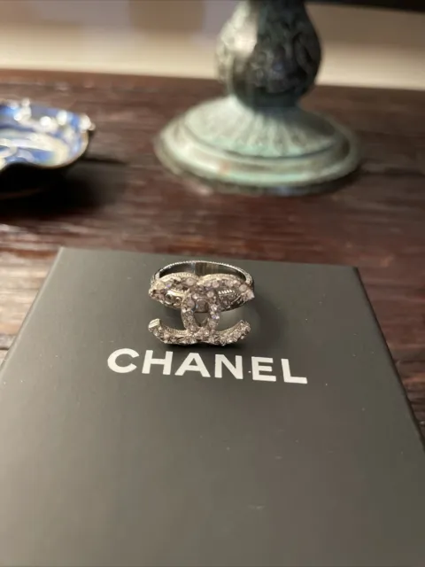 CHANEL RING CC Logo Coco Silver With Stones Size US 6.5 Purchased At Chanel  $290.00 - PicClick