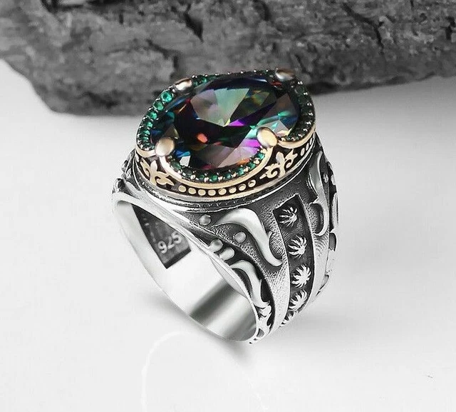Bague pour homme en topaze mystique faite à la main en argent sterling 925...