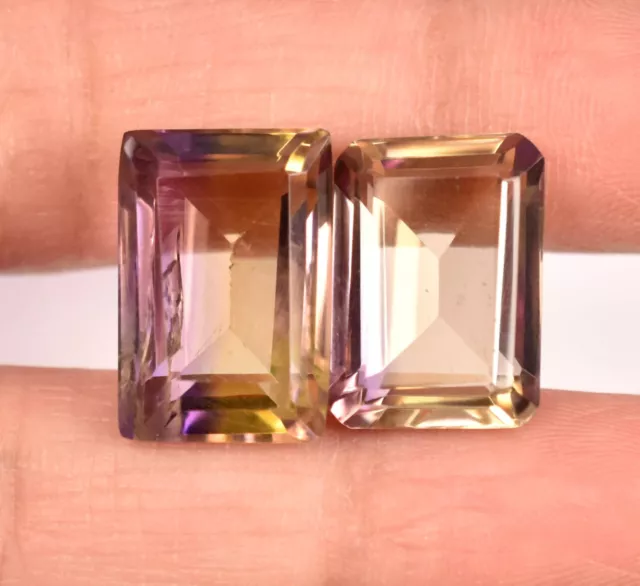 20.45 Ct Natural pair Bi-Color Ametrine Bolivia Emerald Shape Loose Gemstone
