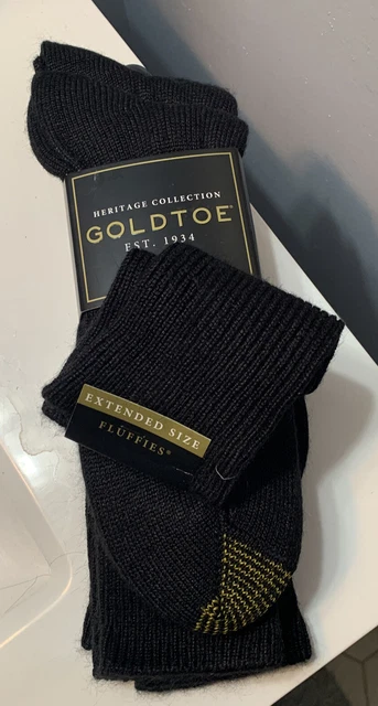 NOS Vtg 3 pr sz 12-16 Gold Toe Men’s  Fluffies Crew Socks Black